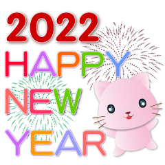 Cute Pink Cat-Happy New Year Stickers