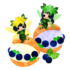 Sticker of blueberries and fairies