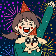 Happy New Year with Girl and Dog