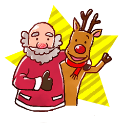 Humorously Santa and reindeer