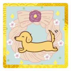 Sticker of relax dachshund in new year