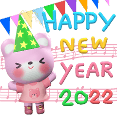 3D Pinky Bear Happy New Year 2022