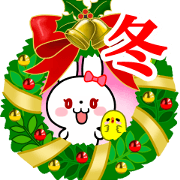 The white rabbit with ribbon in winter !