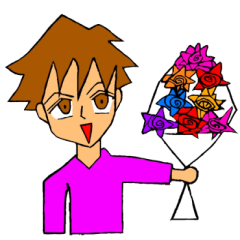 boy with many flowers