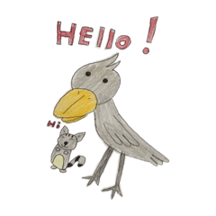 Cute shoebill and buddy cat