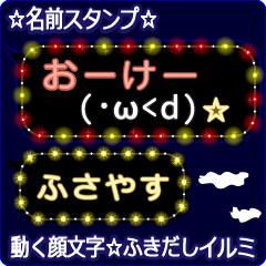 動く顔文字「ふさやす」のふきだしイルミ