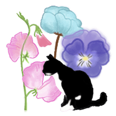 Day of a cat-Watercolor flowers with cat