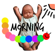 Baby with colorful caterpillar