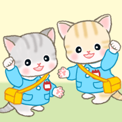 Cute baby cats in kindergarten clothes