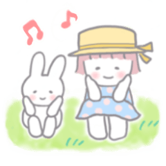 A sticker of a girl and a rabbit