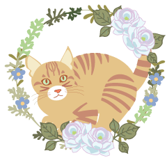 花のリースと猫