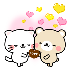 Cute sticker of bear & cat.Love ver.