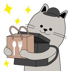 The grey cat is a delivery person