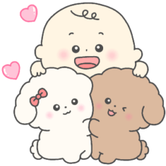 Chubby baby and toy poodle
