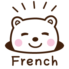 Cheerful polar bear in French