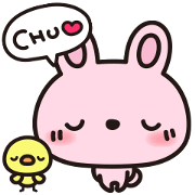 Pink rabbit and yellow chick's sticker
