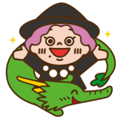 Fun sticker of dragon and witch