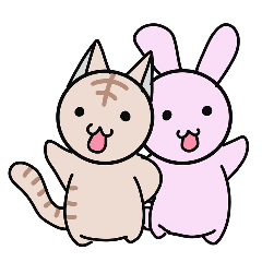 Pink Rabbit and cat's daily life