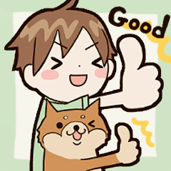 cute dog and boy sticker