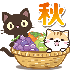 black cat and calico cat[Autumn food]