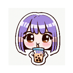 Cute Kawaii girl drinking bubble tea