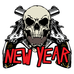 Esqueleto e pistola (ano novo) revenda