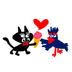 blue bird & black cat