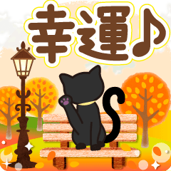 祝你好運♪秋至冬彩葉黑貓貼圓