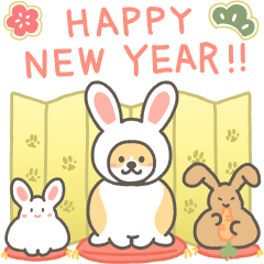Corgi and rabbit happy new year sticker
