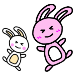 A pink rabbit and a white rabbit