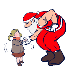Muscle Santa Claus and girl
