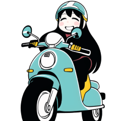 Girls riding motor scooter