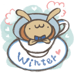 A polite sticker of tea rabbit/winter