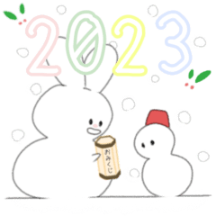 Snow rabbit and Snowman Sticker