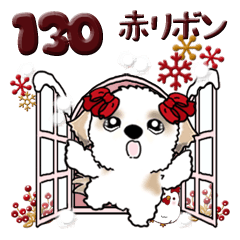シーズー犬 130『赤いリボン(冬)』