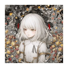 whitehaired girl surrounded by flowers 1