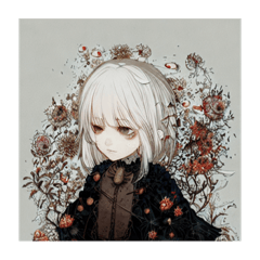 Whitehaired girl surrounded by flowers 6
