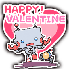 Stylized robot Valentine's Day sticker