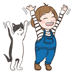 Girl in overalls with cat(japanese ver.)