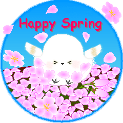 Moving white birds and spring flowers