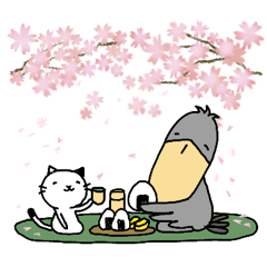 【春の花々】はんなりハシビロコウと猫