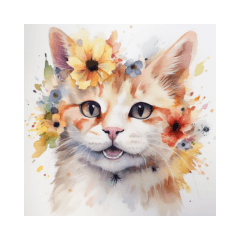 Watercolor Fluffy Cat Stamps