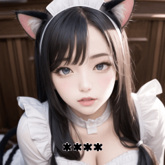 black white cat maid girl