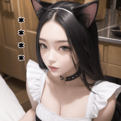 black white pink cat maid girl