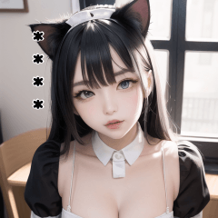 black white cat maid OL