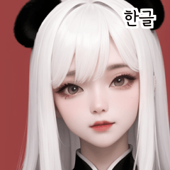 한글 귀여운 흰색 팬더 소녀