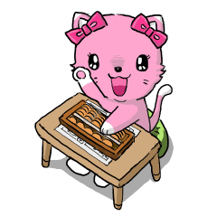 a pink cat doing an abacus