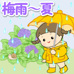 Cute pigtails girl in the rainy season