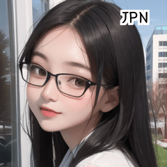 JPN Black horn-rimmed glasses teacher