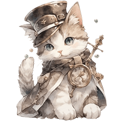 Steampunk Cat-Life Watercolor Style